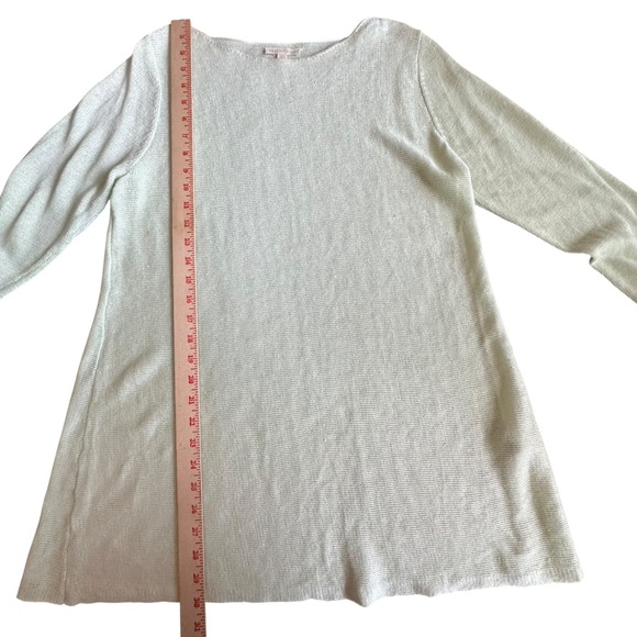 Eileen Fisher Sweater Large Pale Green Organic Linen Knit Tunic Top Long Sleeve - Picture 4 of 9